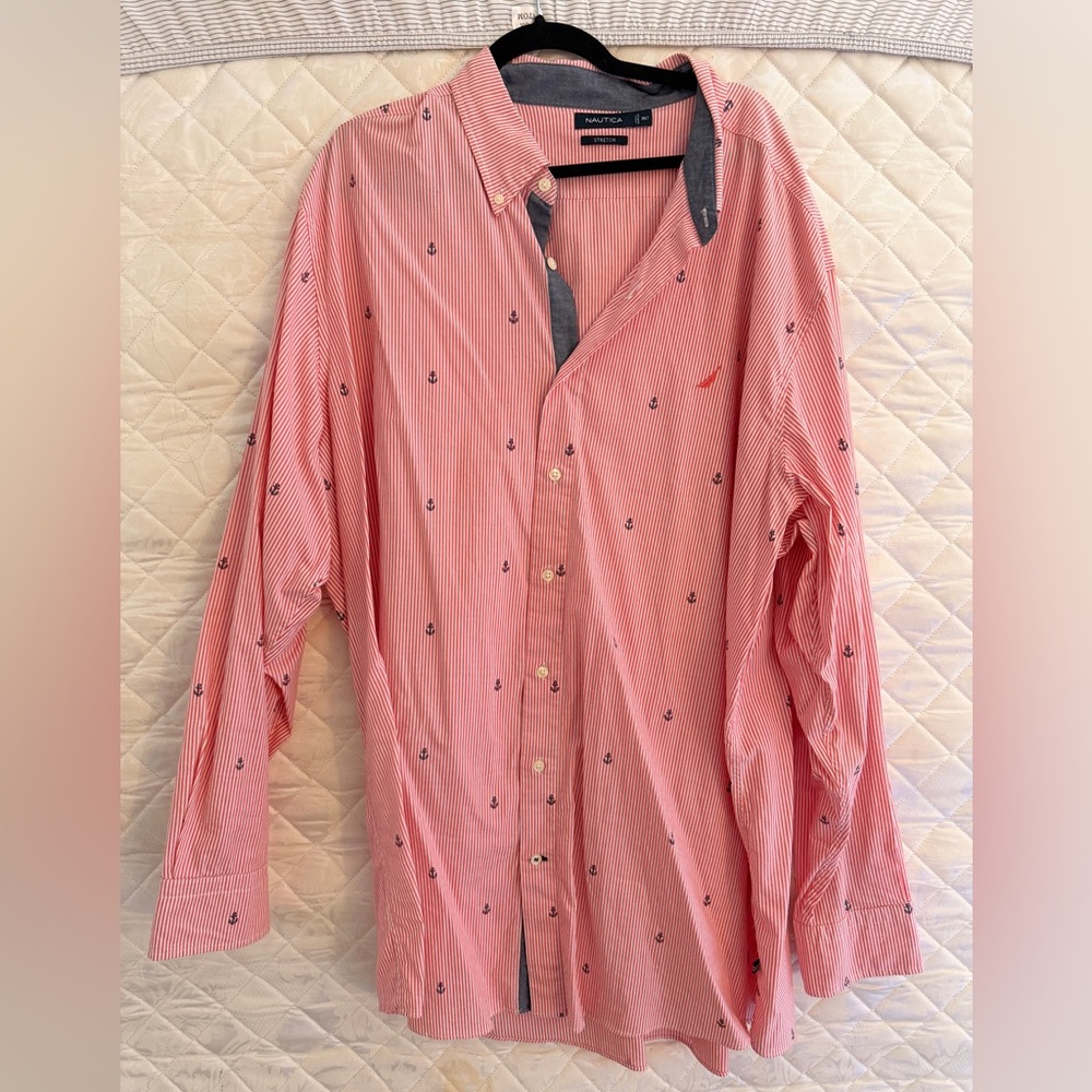 Nautica Red Anchor Print Casual Shirt
